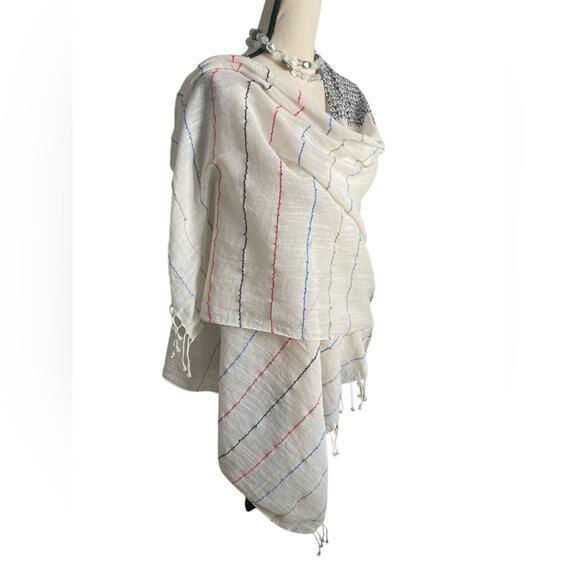 SOLD 😎 Talbots cotton blend airy preppy classic boho scarf wrap resort wear naut - Picture 2 of 10